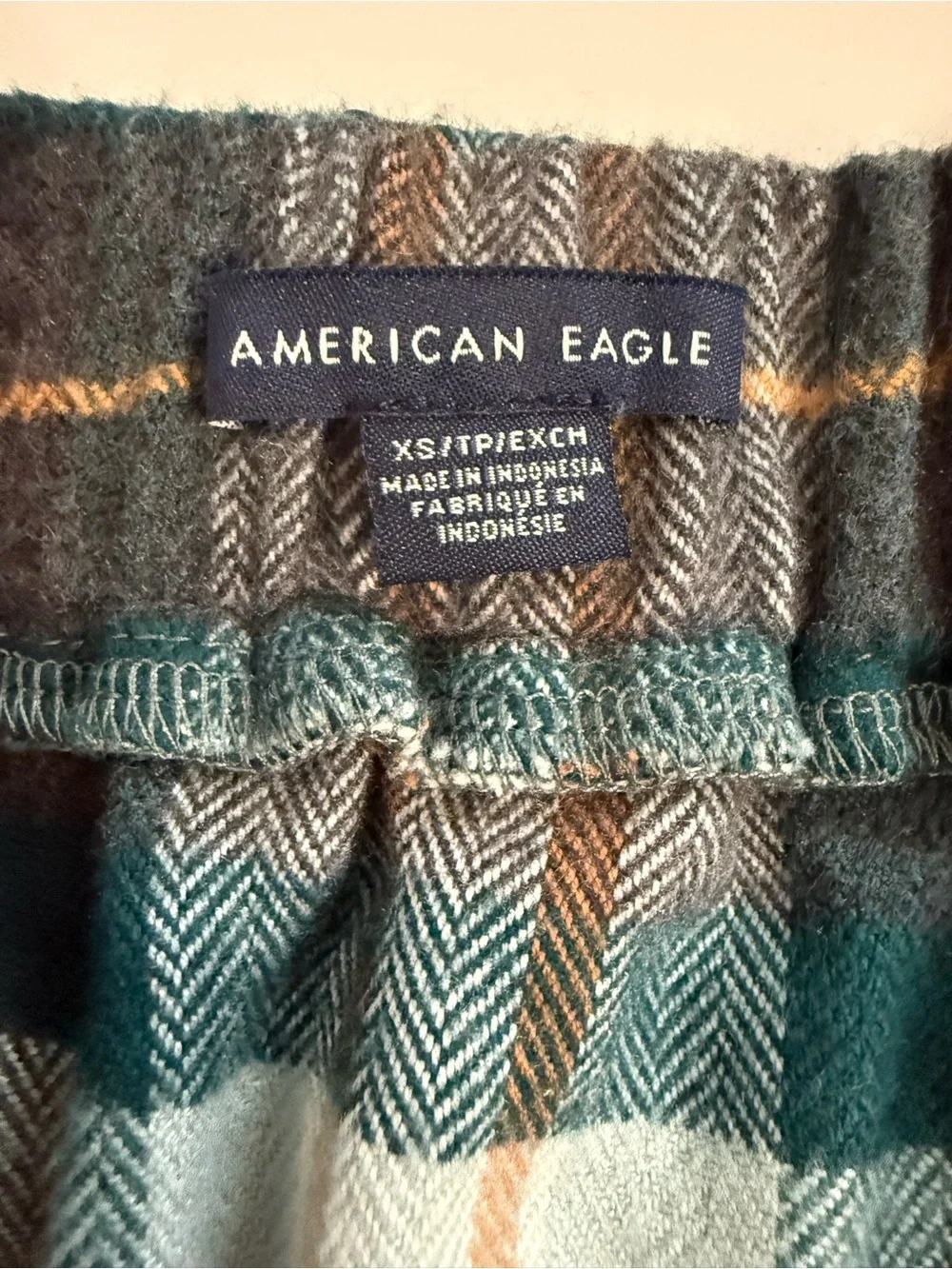 American Eagle Green Flannel Plaid Pull On Mini Skirt Academia Y2K Size XS